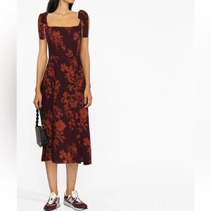 REFORMATION Twilight Square-neck Dress In Red floral / size0/ New with tag